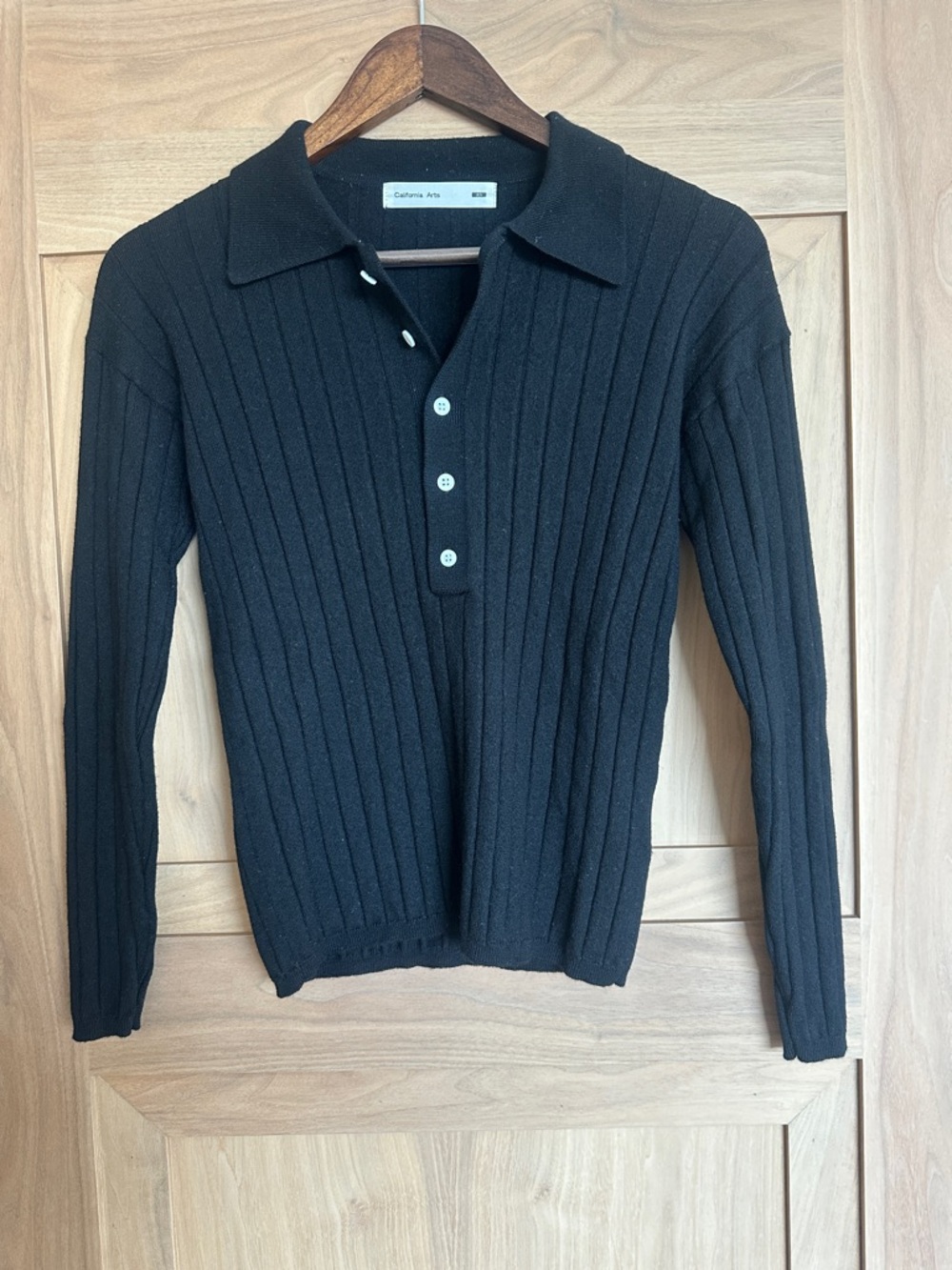 California Arts Black Ribbed Polo Sweater - Men's